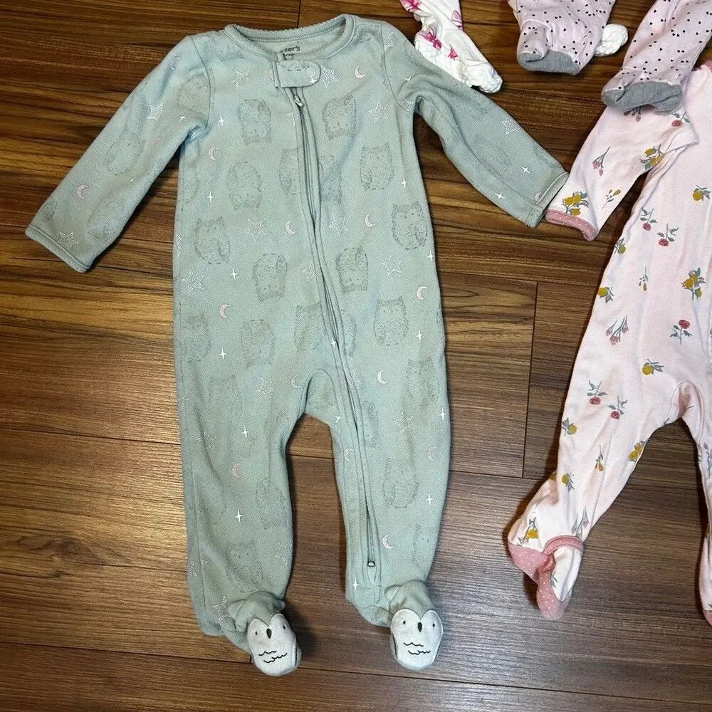 Baby Girls Sleep and Play Lot of 4 Pajamas Footies 6-9 Months Fleece